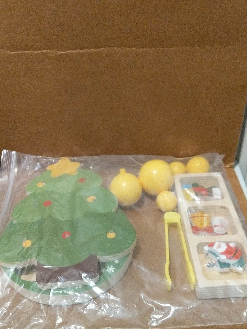 Wooden Christmas Tree Sensory Color Sorting Motor Skills Kit - Yellow & Green
